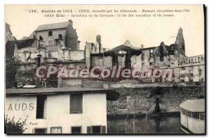 Old Postcard Creil War of 1914 fire burned house by Germans in the Island