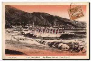 Old Postcard Menton The Beach For A Coup De Mer