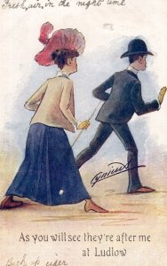 Randy Ladies Chasing Sex Men at Ludlow Shropshire Old Comic Postcard