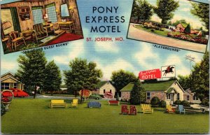 Linen Postcard Pony Express Motel in St. Joseph, Missouri~136152