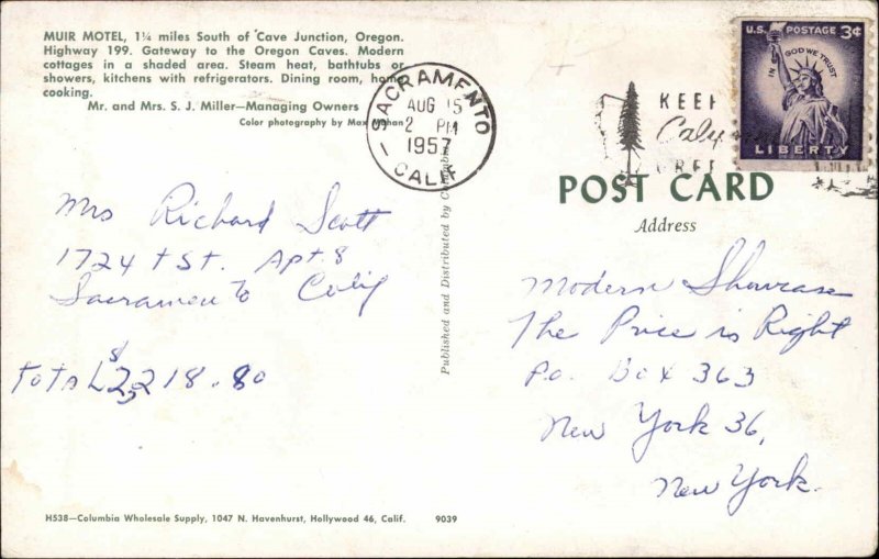 Cave Junction Oregon OR Motel Vintage Postcard