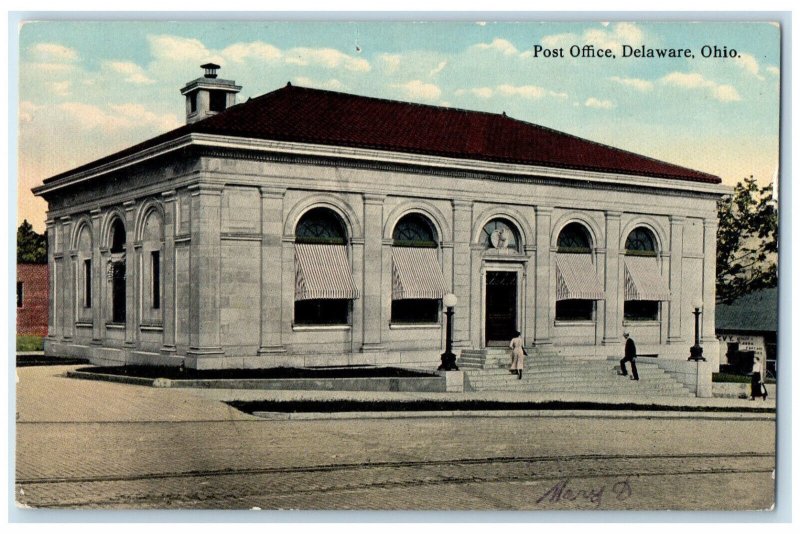 1914 Entrance Building Post Office Delaware Ohio OH Posted Antique Postcard