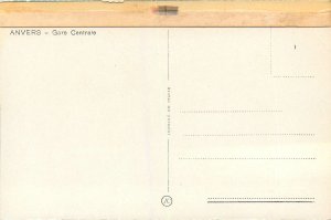 Postcard Belgium Antwerp Anvers central train station tram trolley clock facade