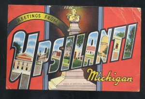 GREETINGS FROM YPSILANTI MICHIGAN VINTAGE LARGE LETTER LINEN POSTCARD