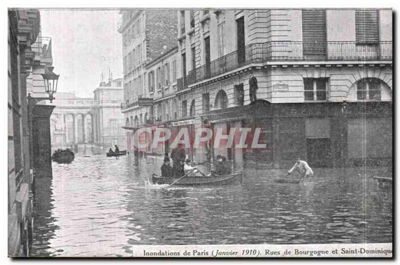 Old Postcard Paris Floods January 1910 Rue de Bourgogne and Saint Dominic