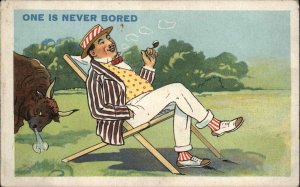 Angry Buffalo Eyes Fancy Man Smoking Pipe Comic c1910 Vintage Postcard