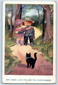 Albert Carnell Signed Postcard Couple Walking Good Luck Follow You Everywhere