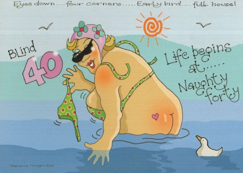 Fat Lady Bingo Life Begins At Blind 40 Eastbourne Comic Postcard