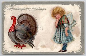 Thanksgiving Greetings Little Girl Bonnet Advertising Art Mfg Co Postcard K28