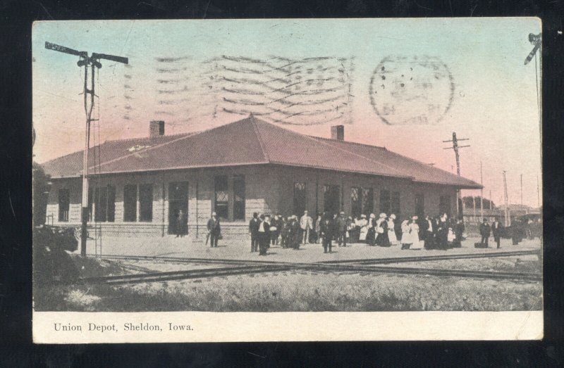 SHELDON IOWA RAILROAD DEPOT TRAIN STATION WHITNEY IA. VINTAGE POSTCARD