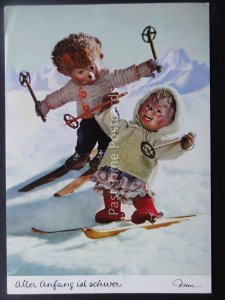 Mecki Hedgehog CHILDREN SKI SKIING THEME c1970/80's Postcard by Diehl Film 329