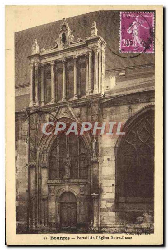 Old Postcard Bourges From I & # 39Eglise Portal Notre Dame