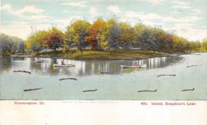 BLOOMINGTON, IL Illinois ISLAND~HOUGHTON'S LAKE  Boaters~Glitter c1900s Postcard