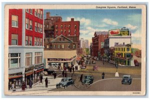 1948 Congress Square Downtown Classic Cars Establishment Portland ME Postcard