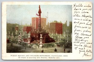 Cleveland Ohio~Public Square & Monument~Draped in Mourning~McKinley Death~1907