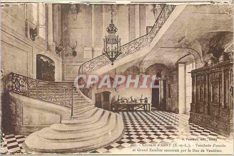 'Old Postcard Chateau d''Anet E and L Hall of entr�e and gran staircase bui...