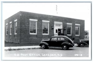 Langdon North Dakota ND Postcard RPPC Photo US Post Office Building Cars c1940's