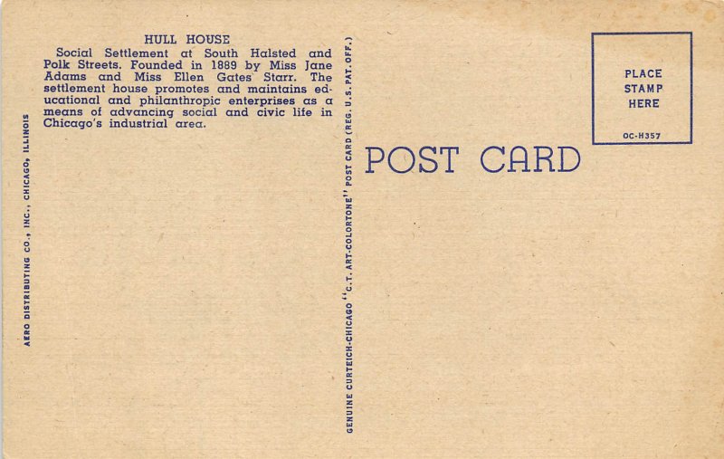 Chicago Illinois 1940s Postcard Hull House 
