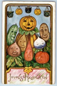 1909 Halloween Anthropomorphic Vegetables Pumpkin Embossed Oakland CA Postcard