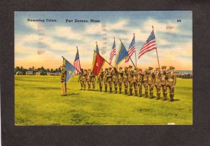 MA Presenting Colors Flags Ft Fort Devens Mass Massachusetts Postcard US Army