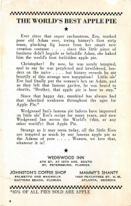 St. Petersburg Florida 1940-50s Postcard Wedgwood Inn World's Best Apple Pie