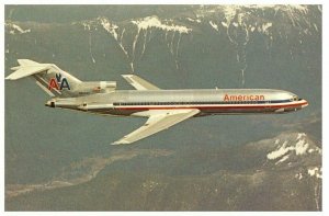 American Airlines Boeing 727 223 Airplane Postcard w Snowy Mountains