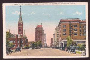 HOUSTON TEXAS DOWNTOWN STREET SCENE VINTAGE POSTCARD