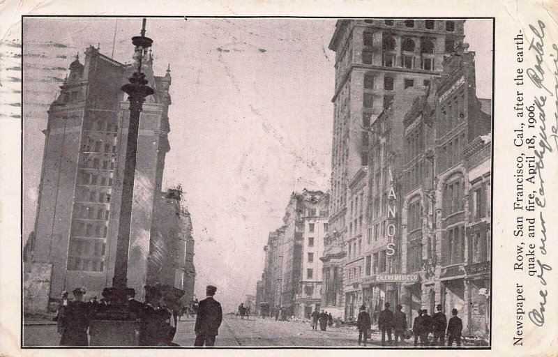 Newspaper Row, San Francisco, After the Earthquake & Fire, 1906 Postcard, Used