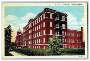1938 St. Mary's Hospital Exterior Roadside Columbus Nebraska NE Posted Postcard