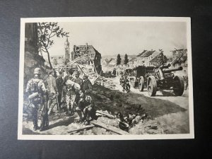 Mint Germany Postcard Wehrmacht Artillery Motorcycles Soldiers Art Drawing WW2