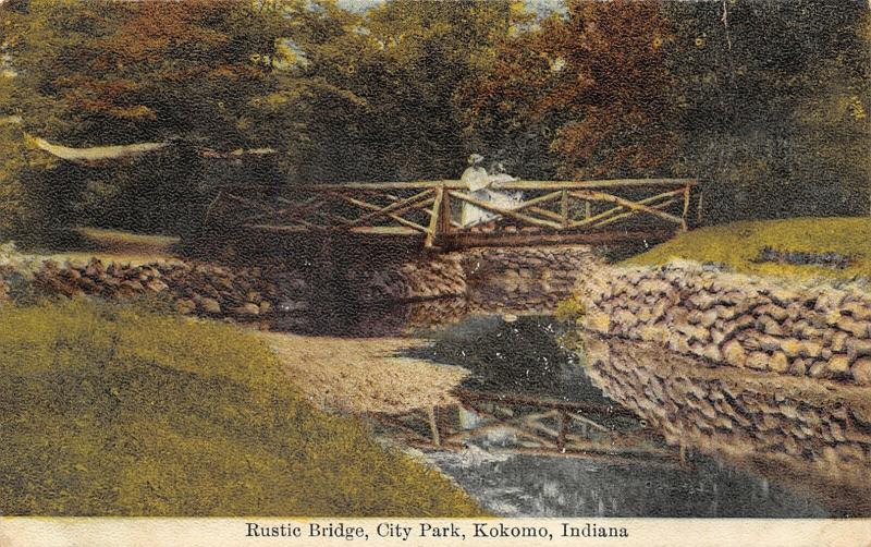 Kokomo Indiana~City Park Rustic Bridge~Victorian Ladies~1910 Postcard 