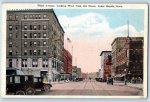 Cedar Rapids Iowa IA Postcard Third Avenue Looking West From 4th Street 1923