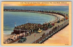LONG BEACH CALIFORNIA SPIT AND ARGUE CLUB RAINBOW PIER VINTAGE LINEN POSTCARD