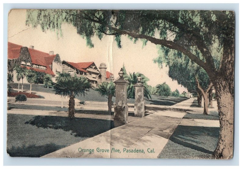 C. 1910 Hand Tinted Orange Grove Ave Pasadena, Cal. Postcard P213E