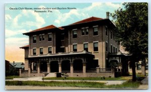 PENSACOLA, Florida FL~ OSCEOLA CLUB HOUSE 1910s Garden & Baylers Street Postcard