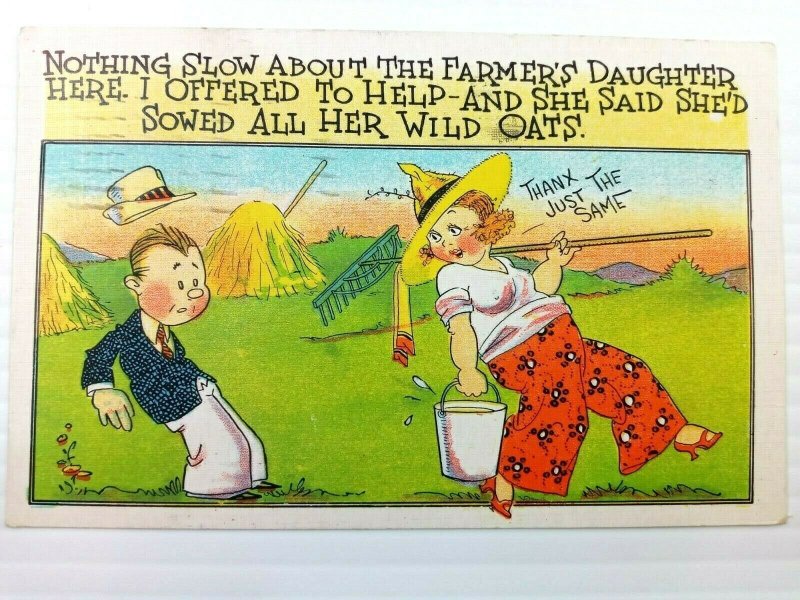 Vintage Postcard Humor Nothing Slow about the Farmer's Daughter Comic 1937 