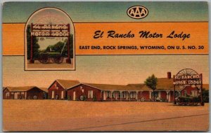 Rock Springs, Wyoming Postcard EL RANCHO MOTOR LODGE Highway 30 Roadside / Linen