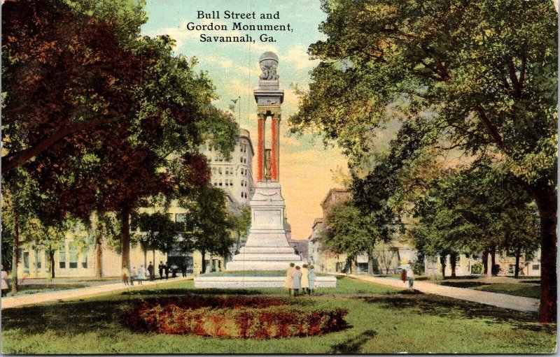 Bull Street Gordon Monument Savannah GA Georgia Divided Back Antique Postcard 