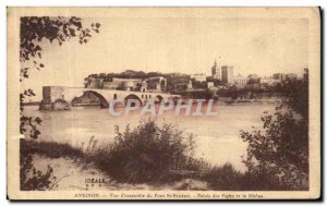 Old Postcard Avignon Overview of Pont St Benezet Papal Palace and the Rhone