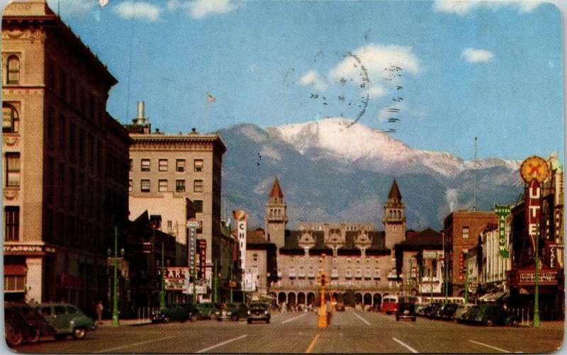 Vintage Pikes Peak Avenue Antlers Hotel Colorado Springs Colorado CO Postcard