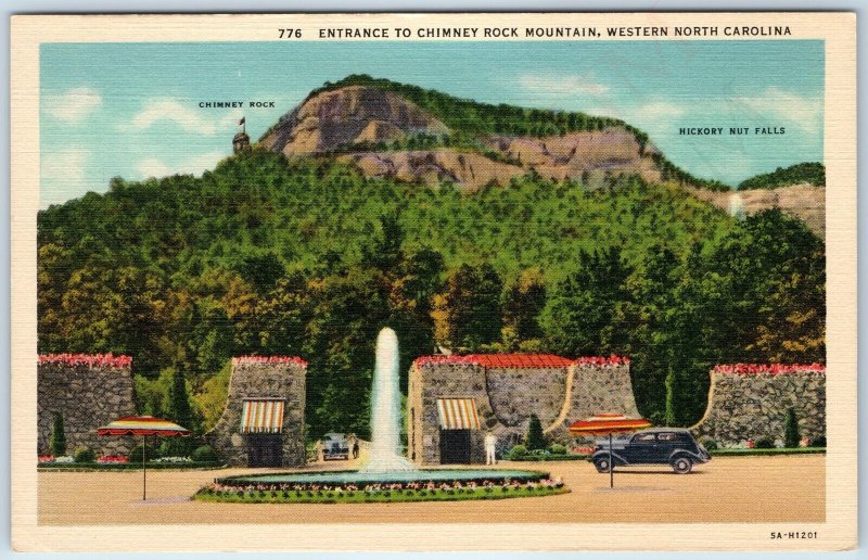 1935 Western N.C Entrance Chimney Rock Mountain Stone Wall Fountain Hickory A226