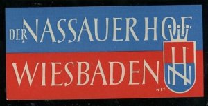 VINTAGE HOTEL DER NASSAUER HOF WIESBADEN ADVERTISING LUGGAGE STICKER 13-70X