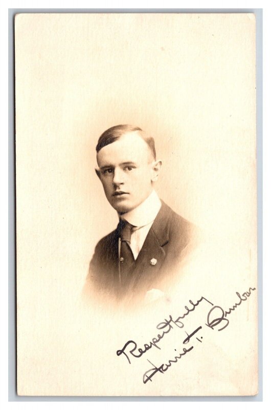 RPPC Studio View Portrait Handsome Young Man Named Harrie T Brandon Postcard P25