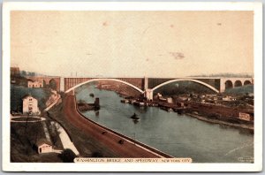 New York City NY, 1933 Washington Bridge & Speedway, River, Vintage Postcard