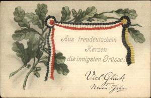 German Gruss Aus Patriotic Ribbons New Year c1910 Postcard