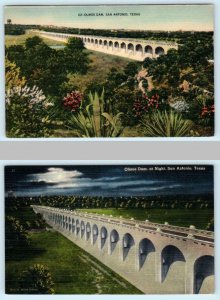 2 Postcards SAN ANTONIO, Texas TX ~ OLMOS DAM Day/Night c1940s Linen