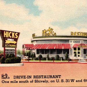 Hick's Drive-In Restaurant Louisville Kentucky Curteich Advertising Postcard