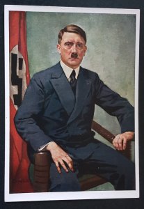 GERMANY THIRD 3rd REICH NSDAP ORIGINAL RARE COLOUR PROPAGANDA POSTCARD HITLER