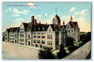 1909 Central High School Exterior Roadside Detroit Michigan MI Unposted Postcard