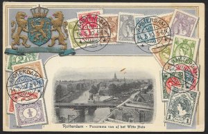 NETHERLANDS Stamps on Postcard Embossed Shield Unused c1910s